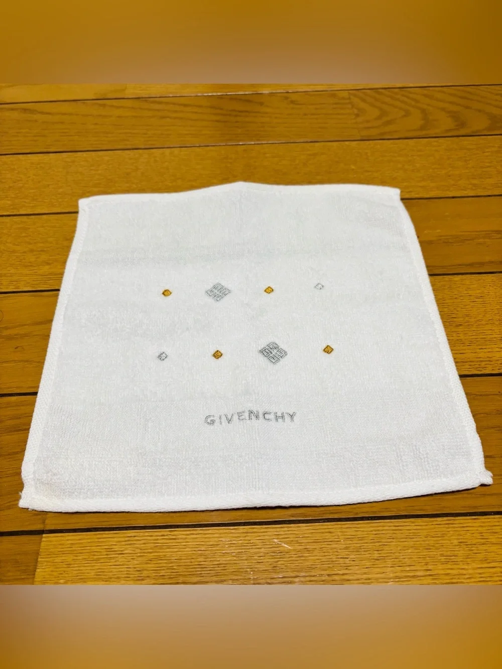 Givenchy Ivory Pocket Hand Towel with Gold & Silver Embroidered size 23cm 9”